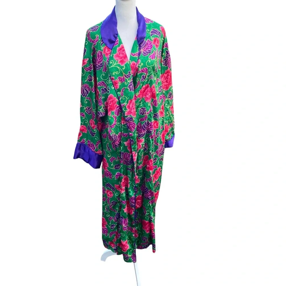 Victoria Secret Floral Green‎ and Purple Women's Robe Missing Belt Large